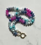 Cool Blue & Hot Pink Hand Knotted Beaded Gemstone Necklace