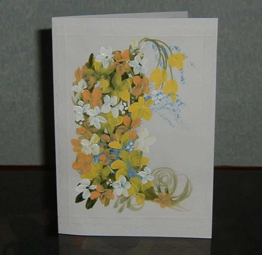  greetings card original hand painted floral 7x5" (ref 715)