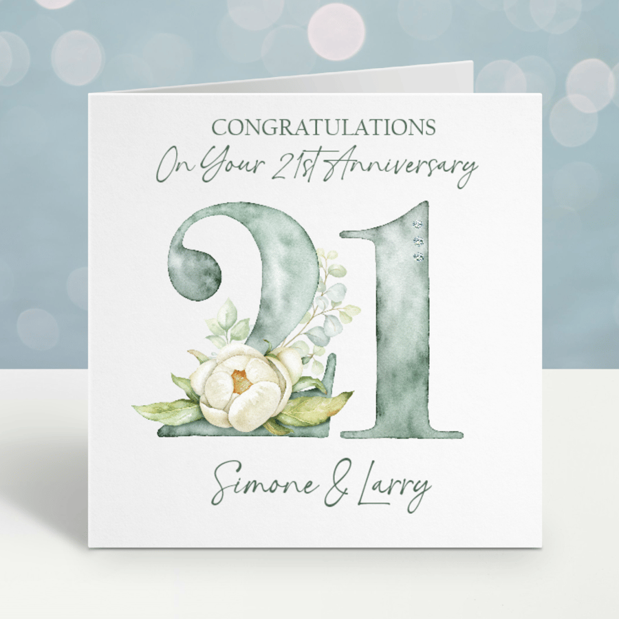 Handmade Personalised 21st Wedding Anniversary Card