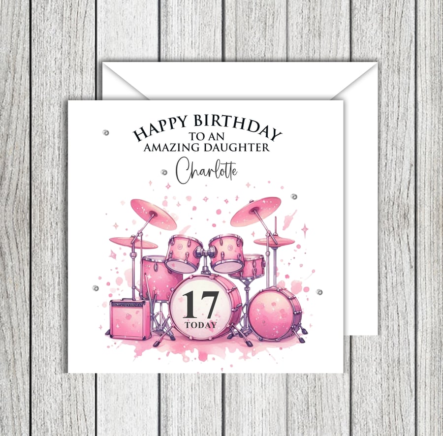 Pink Drum Kit Birthday Card female