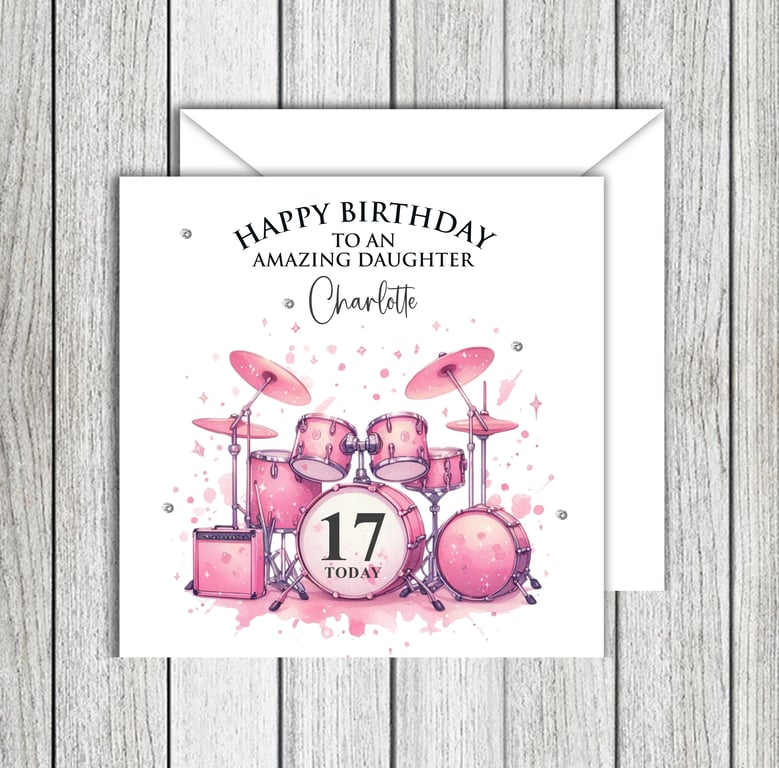 Pink Drum Kit Birthday Card female