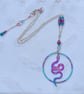 Large Serpent Pendant Necklace - pinks blues - Image 4