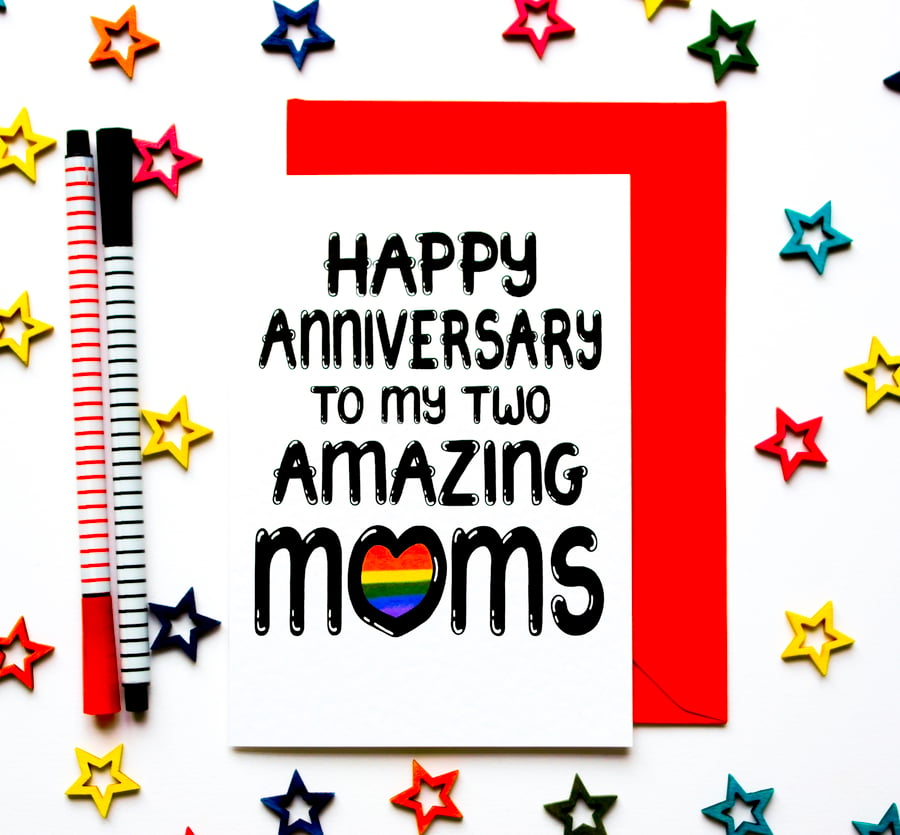 Anniversary Card For Two Mums, LGBTQ Anniversary Card For 2 Moms