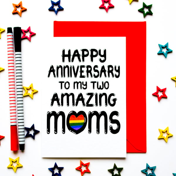 Anniversary Card For Two Mums, LGBTQ Anniversary Card For 2 Moms