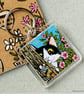 Sneaky Tuxedo Cat & Mouse Keyring - Square - Image 1