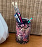 Fairies in Enchanted Forest Mauve flowers upcycled Coffee Bean Can Pencil Pot
