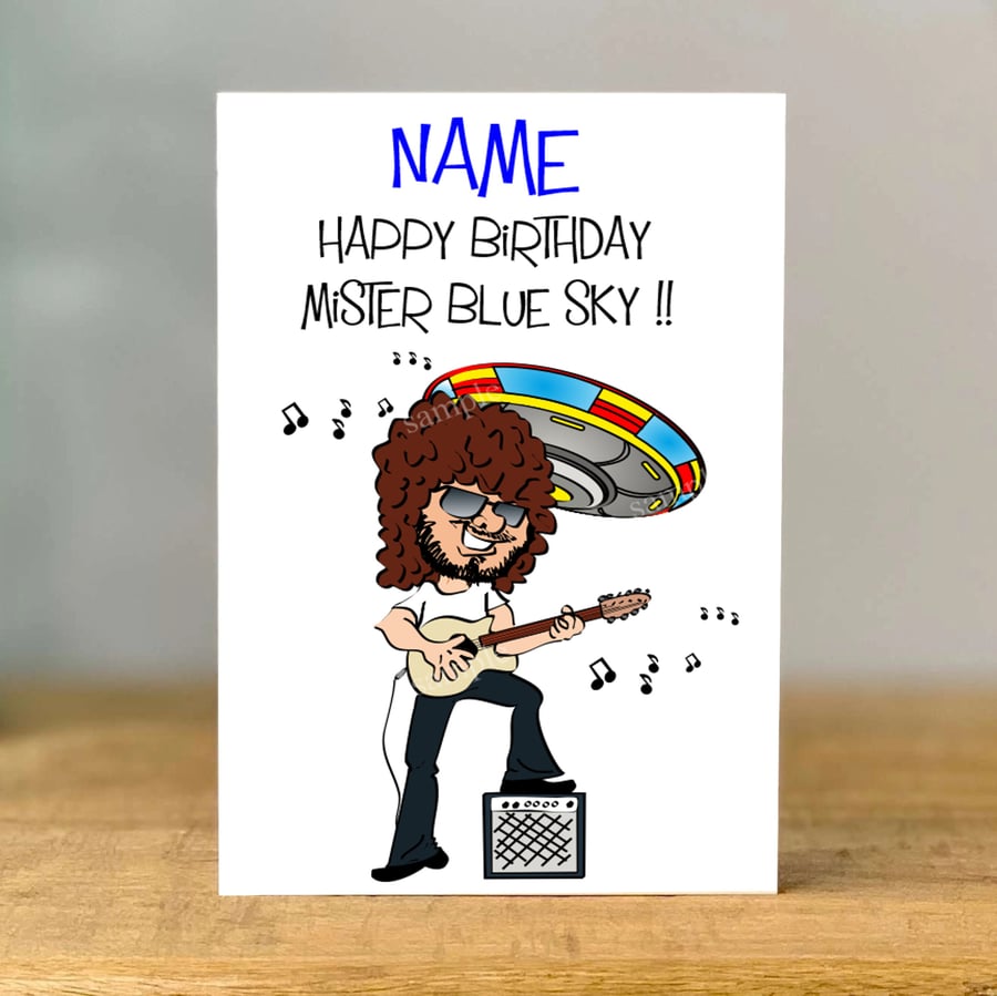 Personalised Mister Blue Sky Birthday Card, elo, mum, dad, grandad, gran, son, d