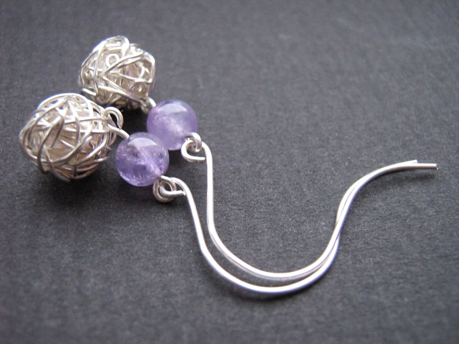 Amethyst and sterling silver wire wrapped earrings