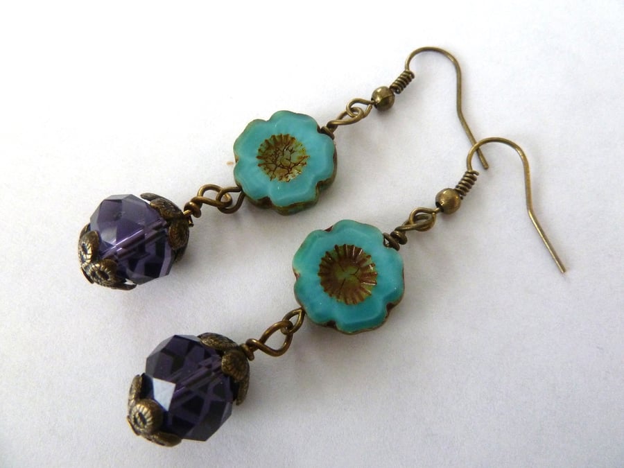SALE turquoise and purple earrings