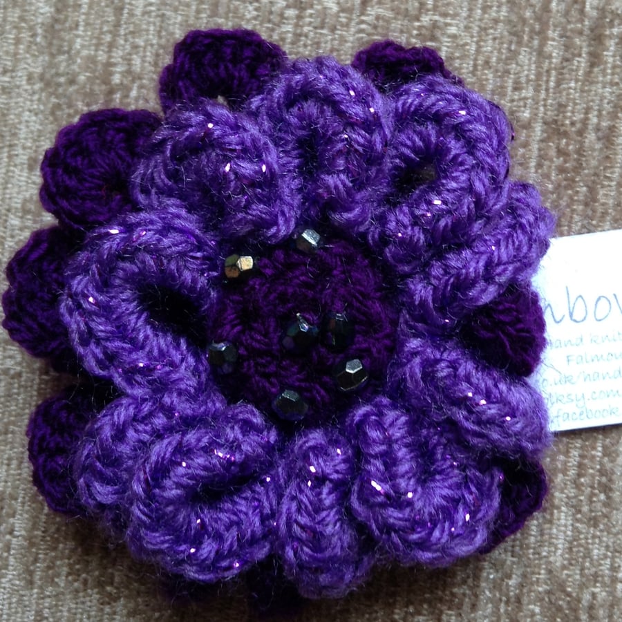 Crocheted Flower Brooch in Purple