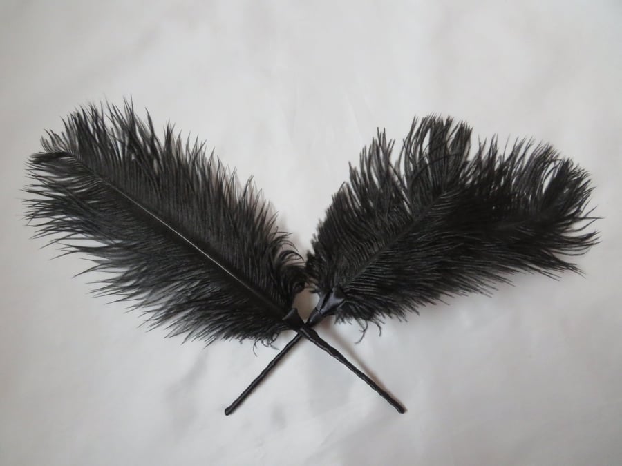 Black Regency-Inspired Ostrich Feather Plume Hair Piece Fascinator Jane Austen