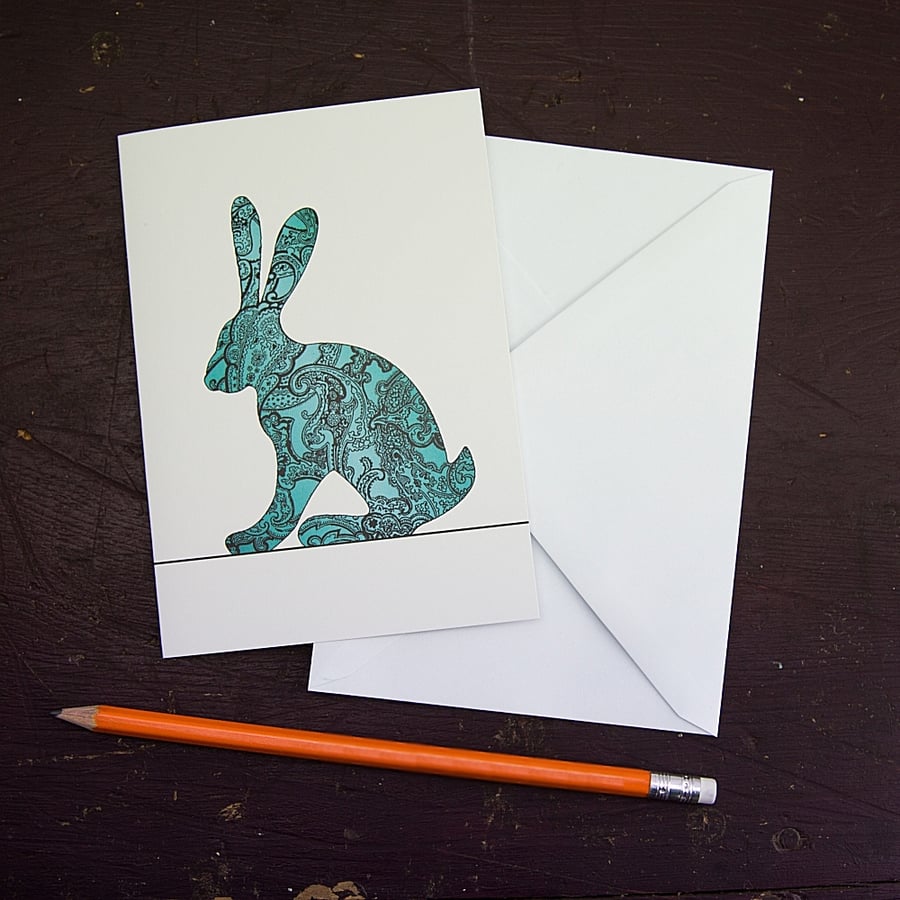 Hare Greetings Card with Paisley Pattern
