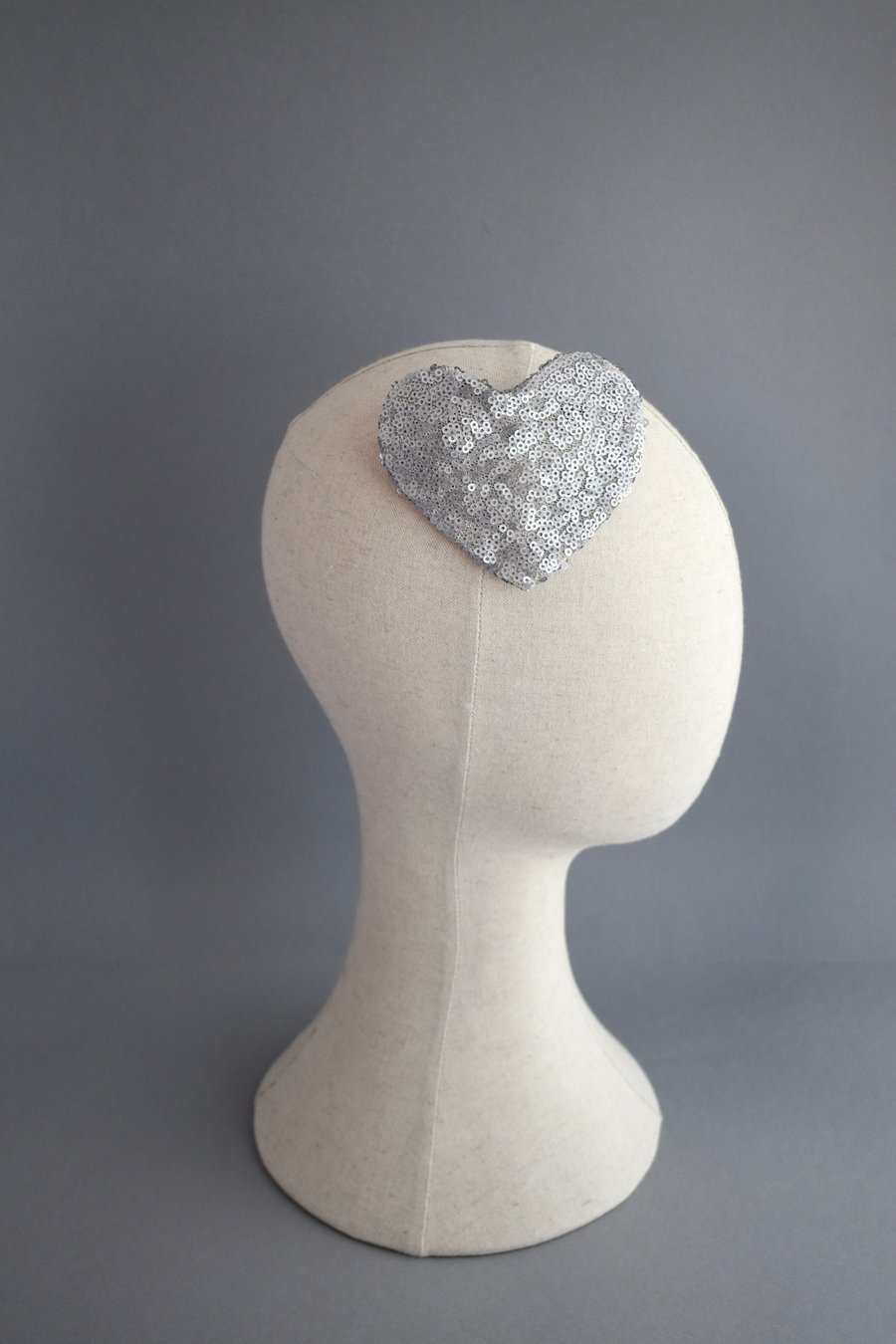 Sequinned Silver Heart Fascinator on a Hair Clip