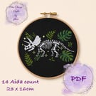 Triceratops fossil counted cross stitch pattern pdf emailed