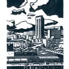 Sheffield City View linocut print