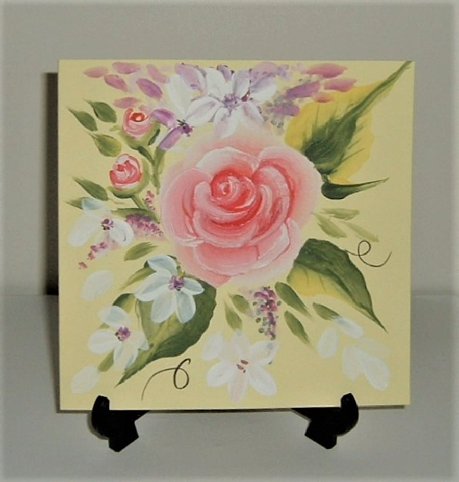 floral hand painted original art greetings card ( ref F 836 