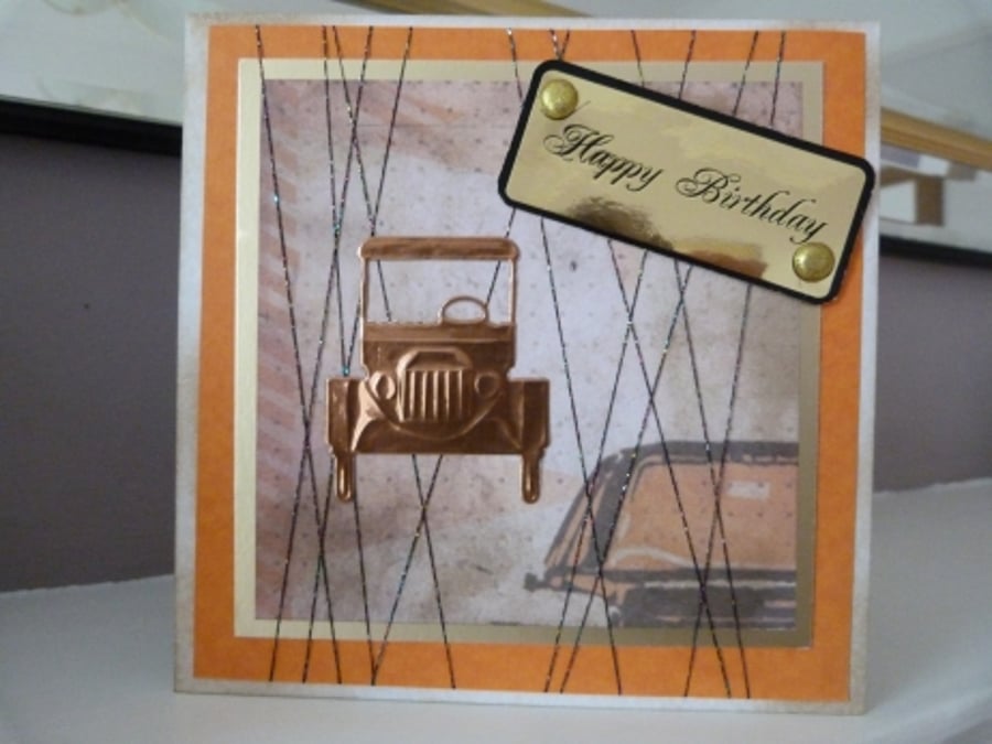 Copper Classic Car Birthday Card
