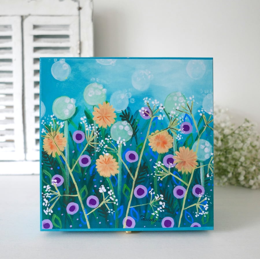 Big Turquoise Jewellery Box with Wild Flowers Art Print