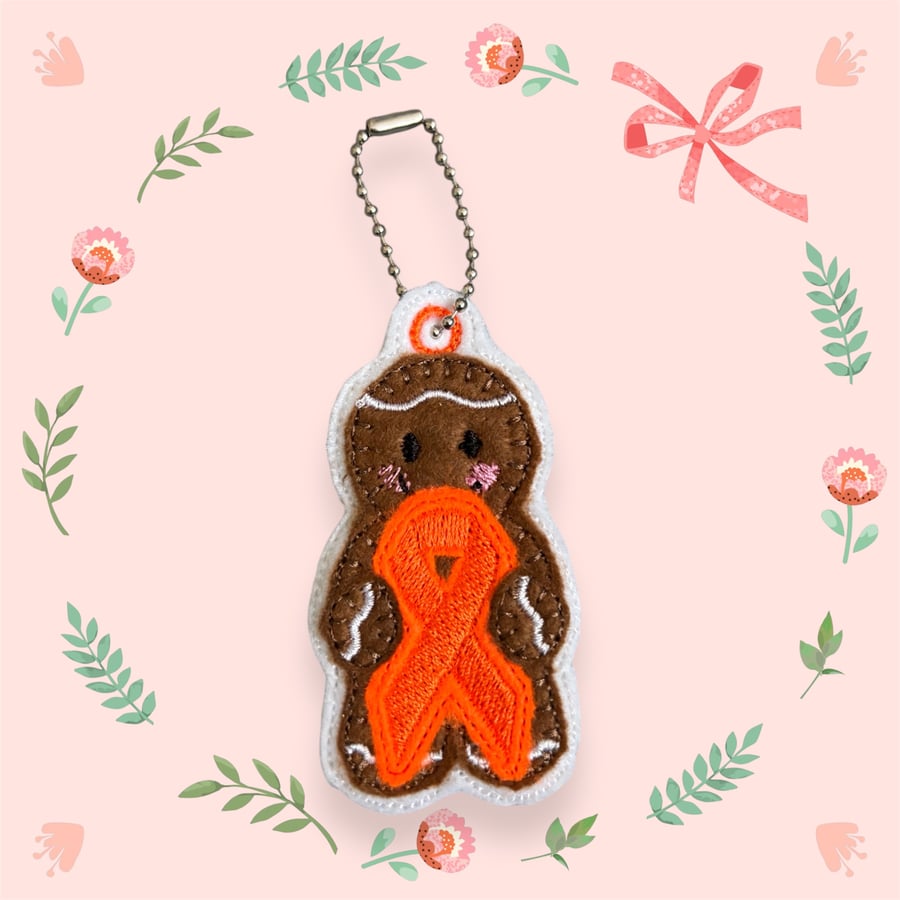 ADHD awareness ribbon Gingerbread person Embroidered keyring