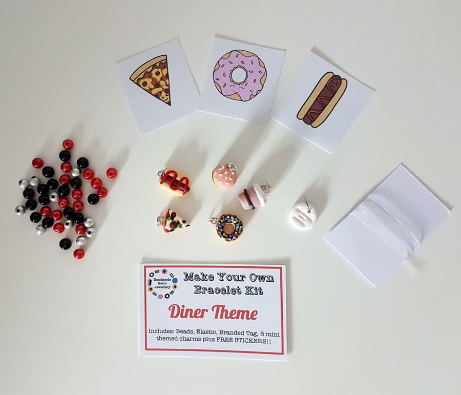 Make your own retro food themed bracelet kit DINER-FAST FOOD THEME!