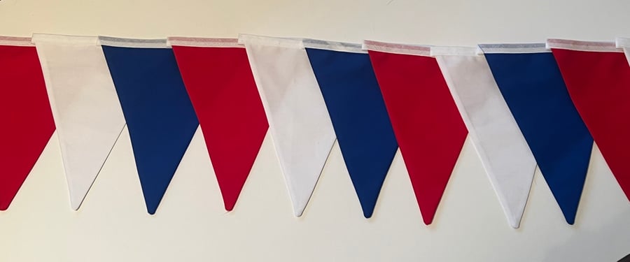 Coronation red, white and blue bunting. street party decor, fabric bunting,