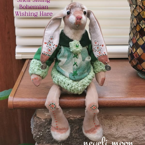 Everygreen Cloth Hare doll needle felted handpainted bespoke design by neyeli