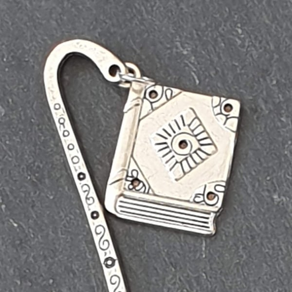 Patterned Metal Bookmark with Book Charm