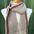 Beige and Rusty Brown Handmade Moss Stitch Scarf 