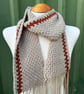 Beige and Rusty Brown Handmade Moss Stitch Scarf  - Image 1