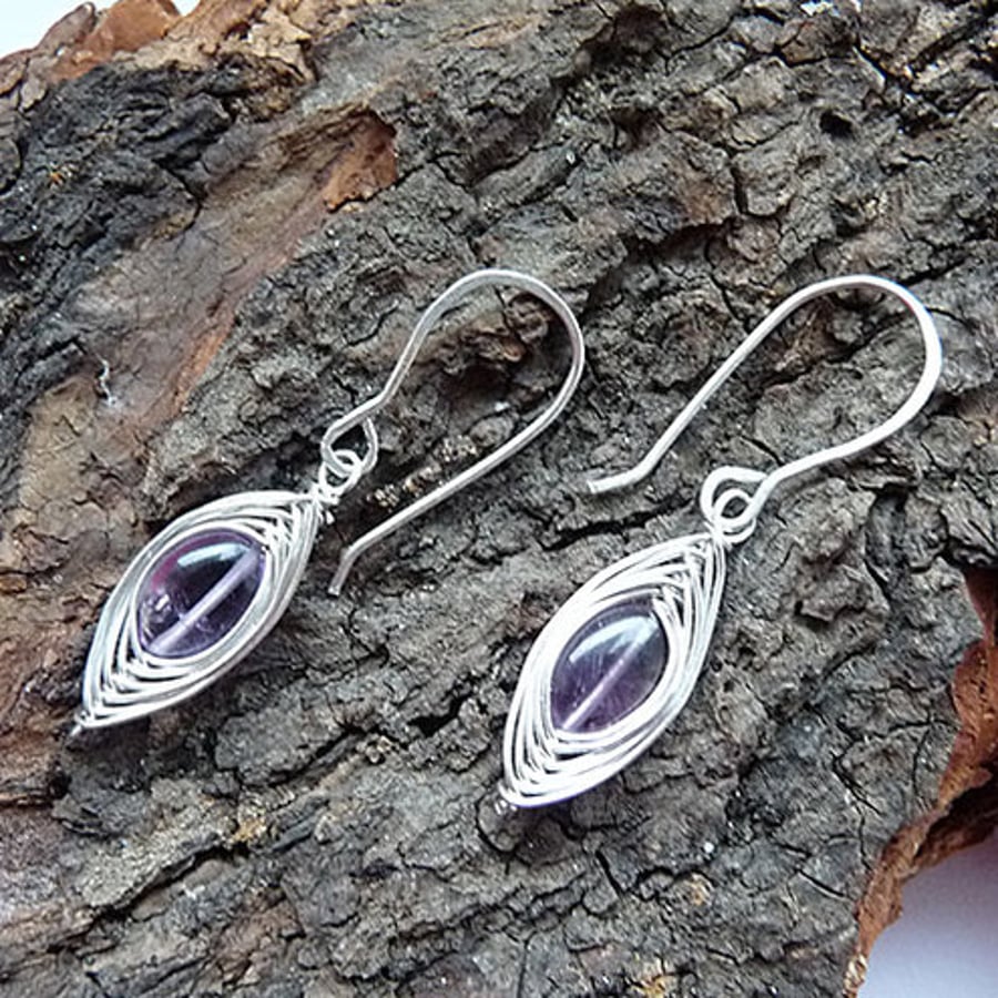 Sterling Silver Weaved Earrings with Amethyst