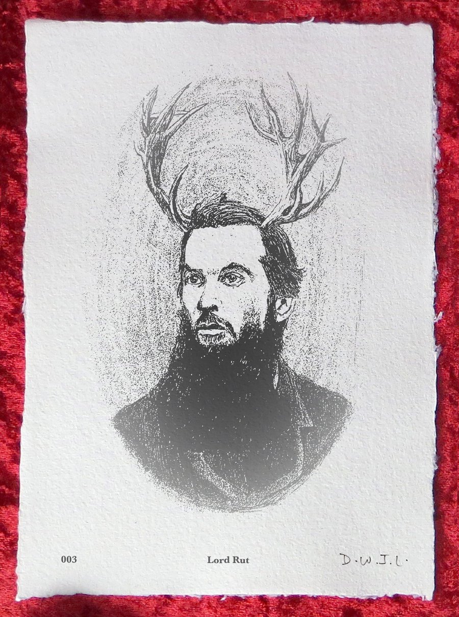 Lord Rut - Handmade Khadi Paper Giclée Print - David W. J. Lloyd - Antlers, Gent