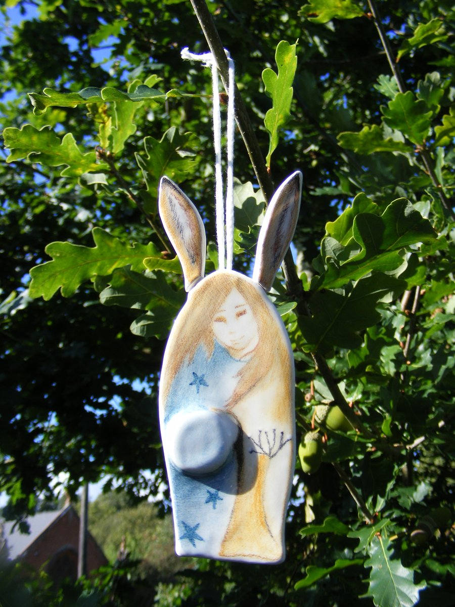 Unique Ceramic Hare Girl Folklore Figure