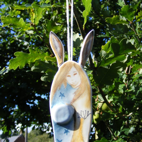 Unique Ceramic Hare Girl Folklore Figure