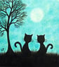 Cat Picture, Framed Art Print, Black Cats Gift, Tree Moon Two Cats Silhouettes - Image 2