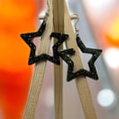 Handmade Resin Star Earrings Dark Green & Black Glitter Sterling silver Hook Lig