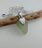 Sage Green Sea Glass Necklace Sterling Silver Leaf Bail