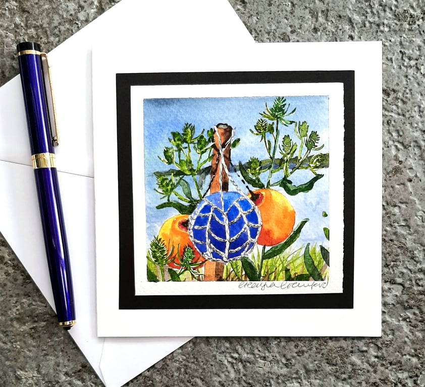Fishing Floats.  Hand Painted Blank Card. The Card That's Also A Keepsake