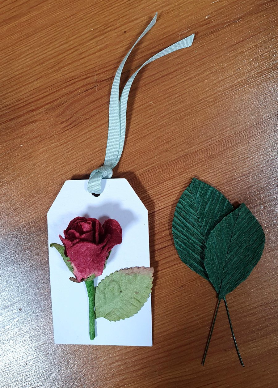 Paper Flower Rose Gift Tag - Red