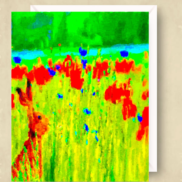 Meadow, with Hare and Wild Flowers, Greeting Card 