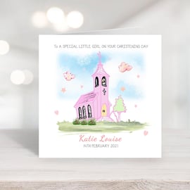 Personalised Christening-Baptism - Watercolour Church Theme