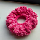 Handmade Hot Pink Crocheted Ruffle Scrunchie