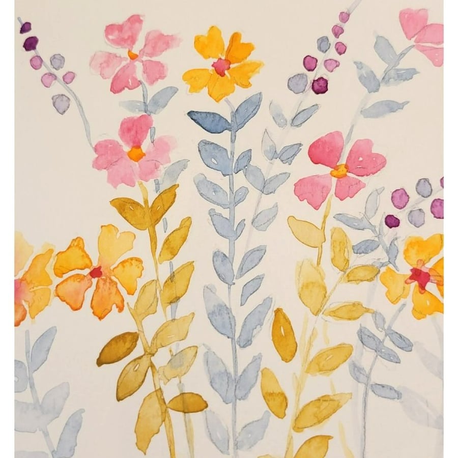 Flower watercolour card.Handpainted