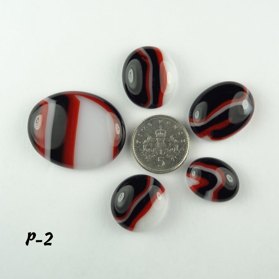 Fused glass cabochons flat backed perfect for jewellery making (P-2)