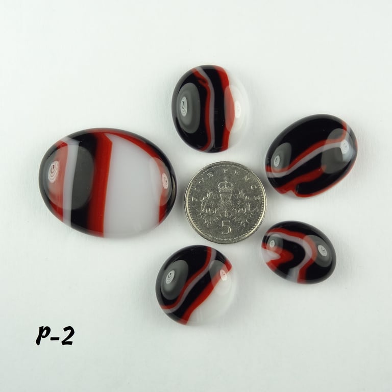 Fused glass cabochons flat backed perfect for jewellery making (P-2)
