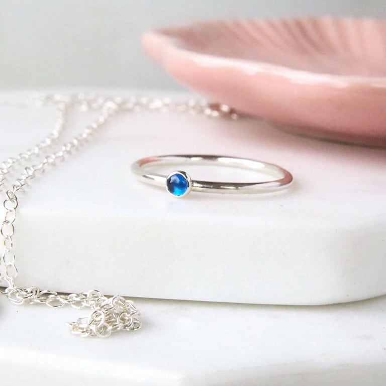 Lab Sapphire Stacking Ring with September Birthstone