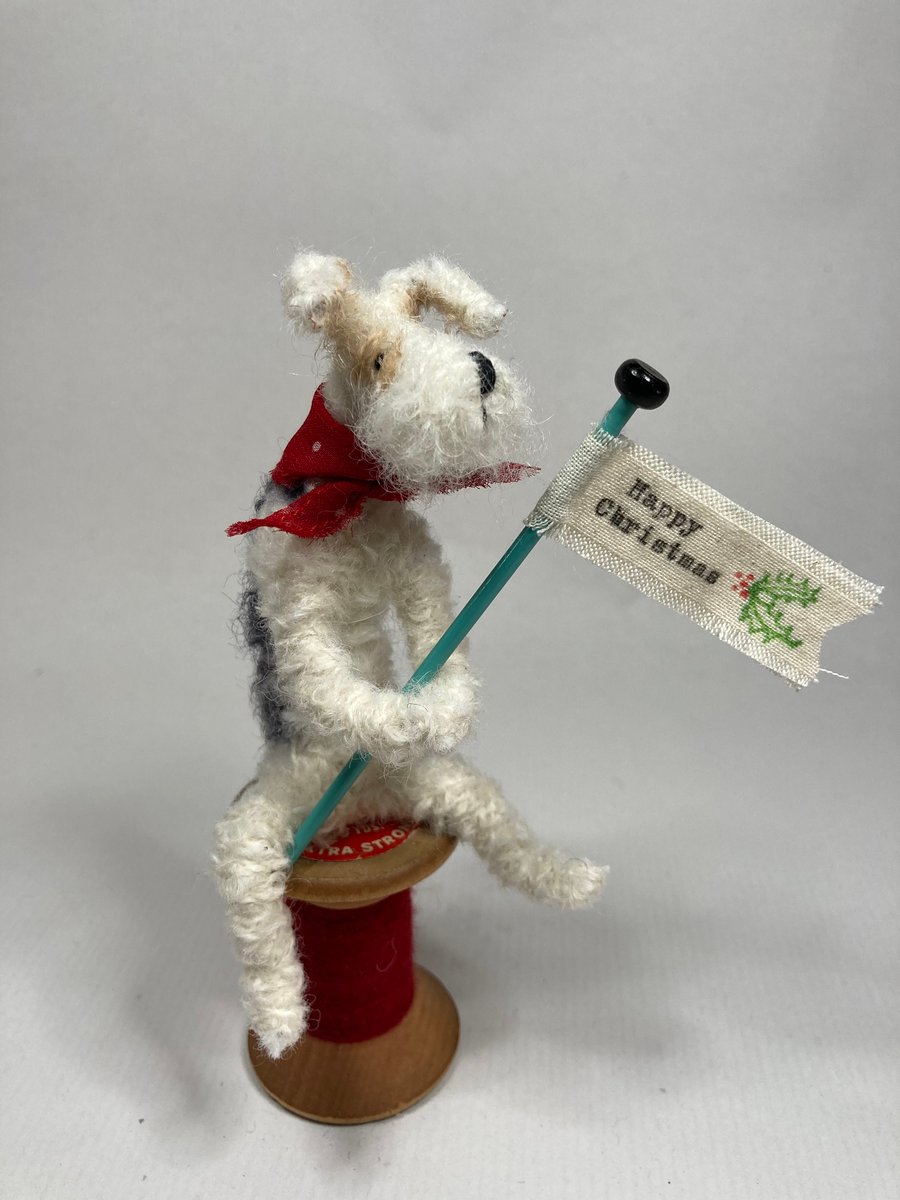 Johnny - Fox Terrier on Vintage Cotton Reel 