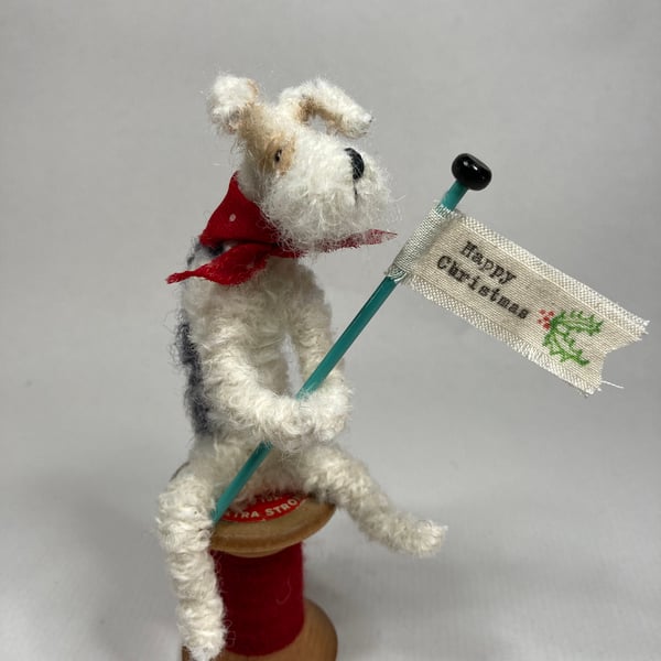 Johnny - Fox Terrier on Vintage Cotton Reel 