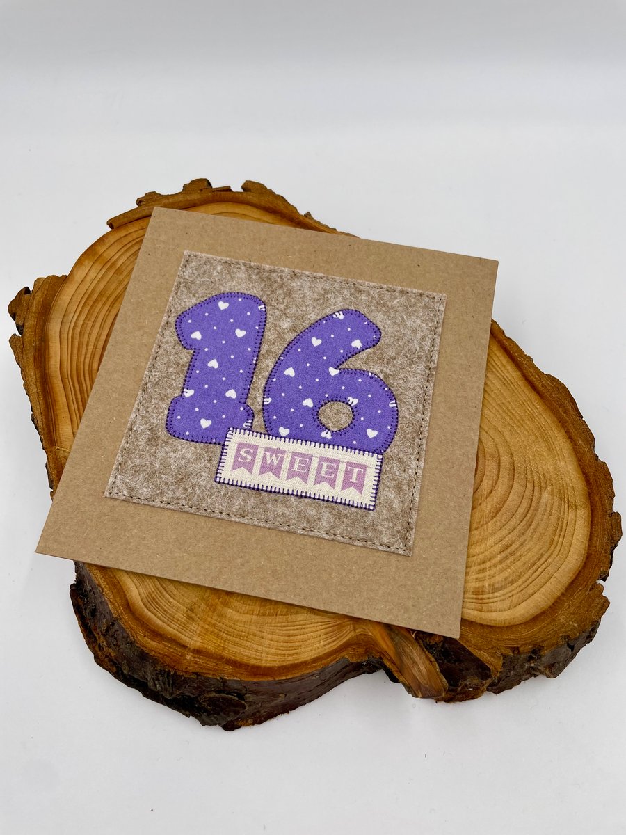 Sweet 16 appliqué birthday card