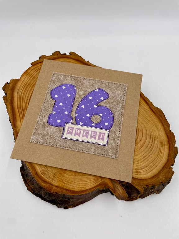 Sweet 16 appliqué birthday card