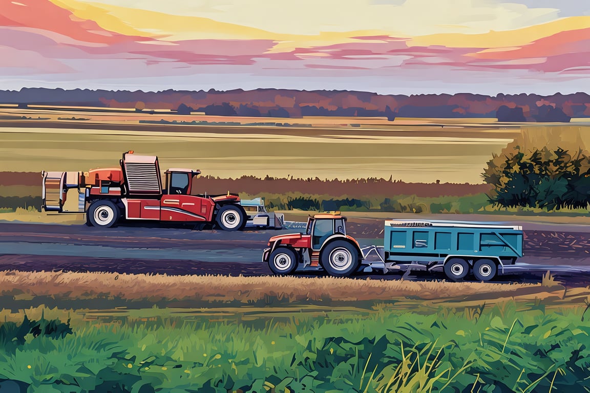 Tractor & Potato Digger Norfolk Field A5 Greeting Card 